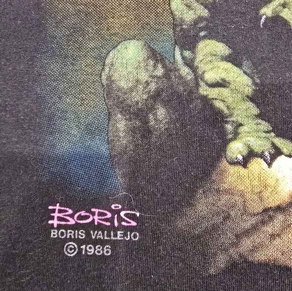 Boris Vallejo Fantasy Art Promo T Shirt Nude 80s Size Lg Vtg 1986 Black Unisex - Picture 4 of 16